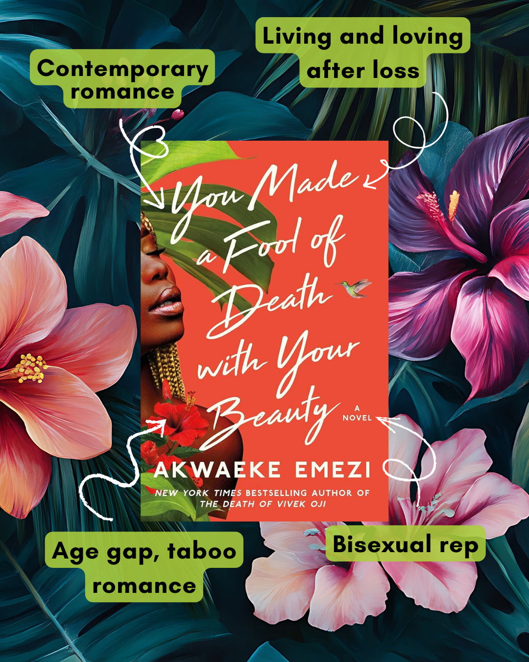 book over a floral, tropical background